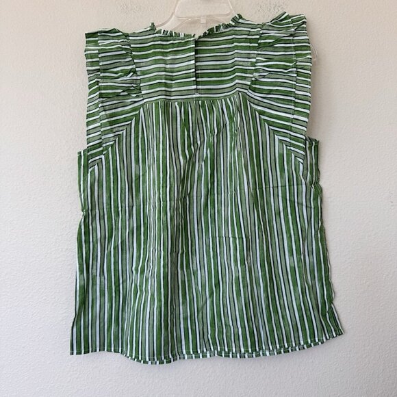 LOFT NWT Green White Striped Shirt Blouse Size Medium Ruffle Sleeves - Picture 7 of 9